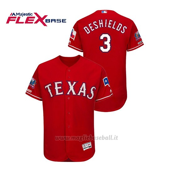 Maglia Baseball Uomo Texas Rangers Delino Deshields 150th Aniversario Patch Final Season Stadium Patch Rosso